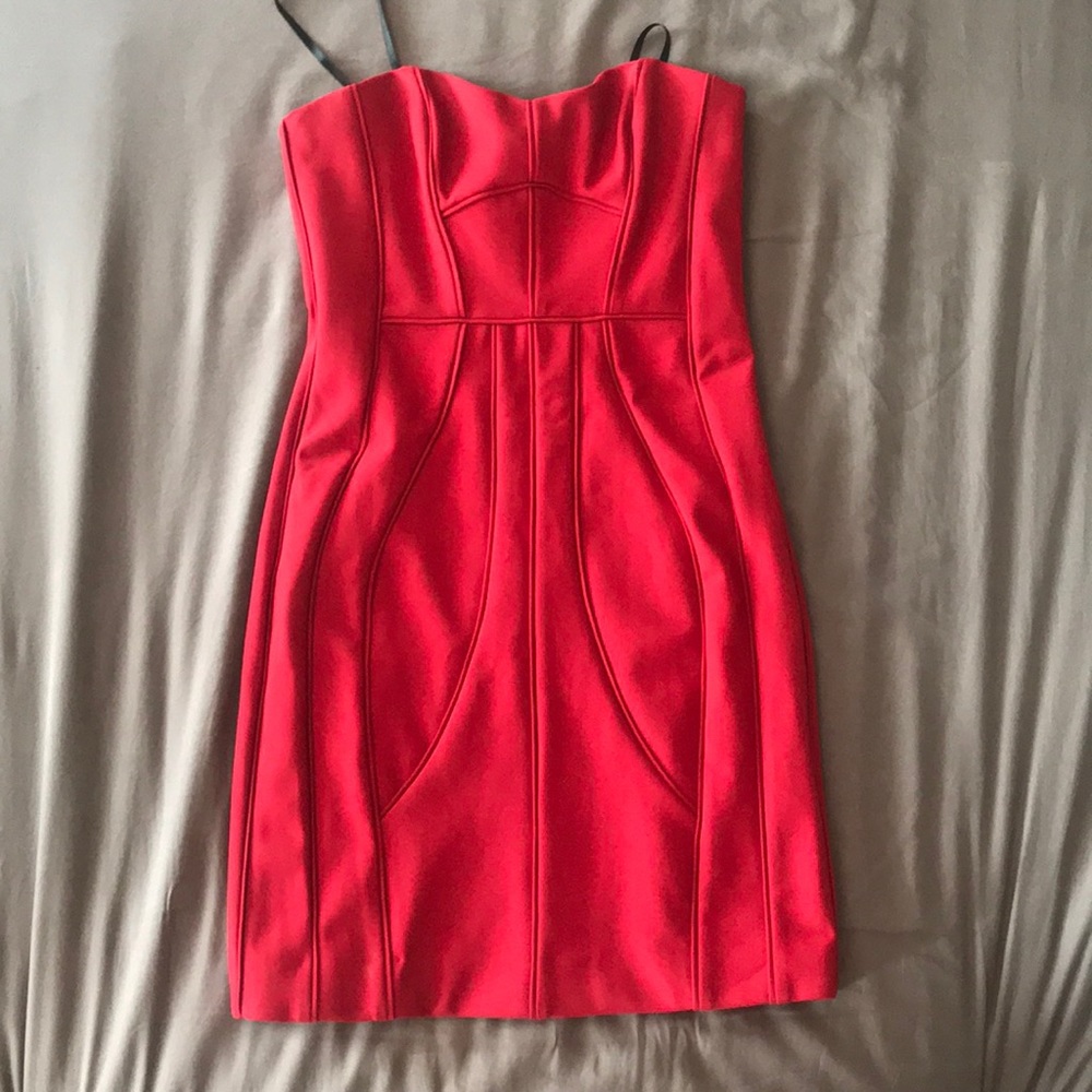 Red strapless bodycon dress